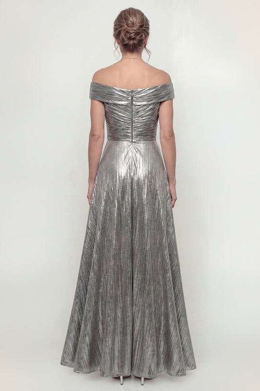 Grey Silver Long A Line Off the Shoulder Mother of the Bride Dress