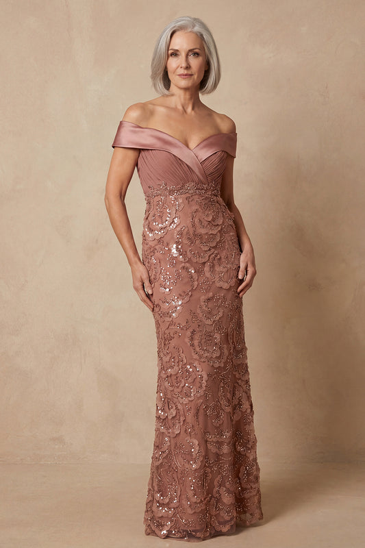 Sparkly Desert Rose Floral Mermaid Beaded Long Mother of the Bride Dress