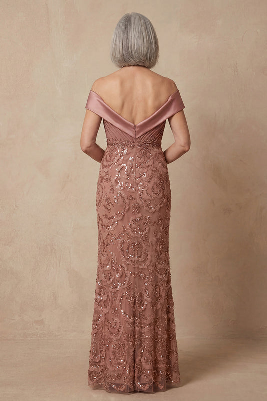 Sparkly Desert Rose Floral Mermaid Beaded Long Mother of the Bride Dress