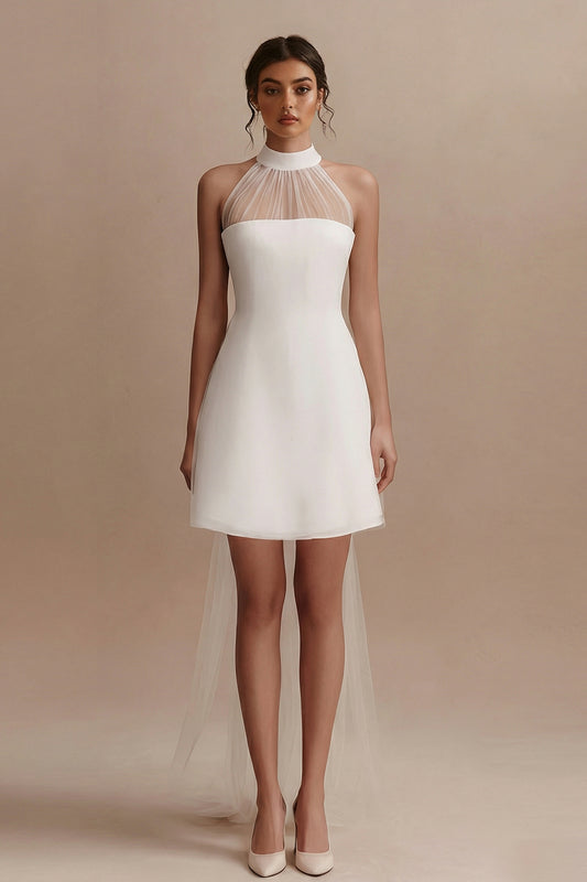 White Short A Line Engagement Dress with Cape