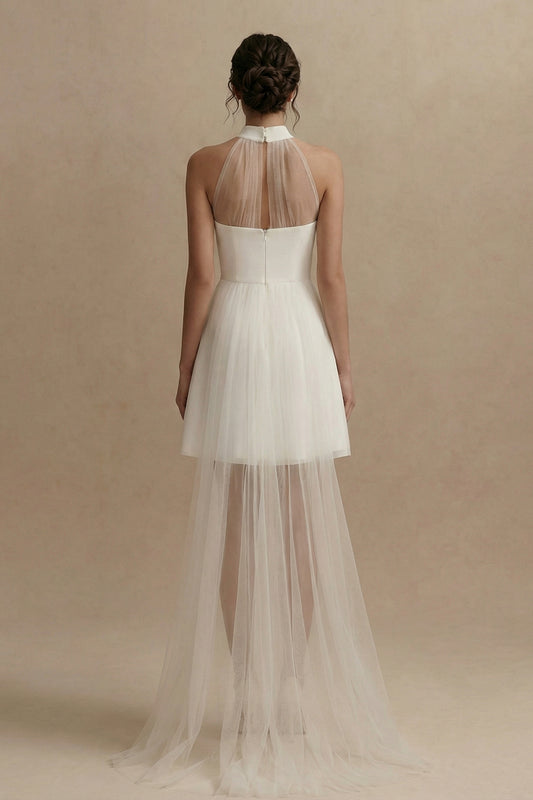 White Short A Line Engagement Dress with Cape