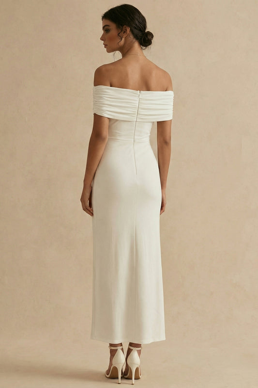 White Maxi Off the Shoulder Sheath Engagement Dress