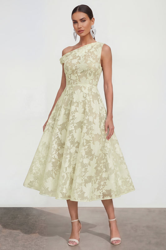 Yellow Floral A Line One Shoulder Maxi Wedding Guest Dress