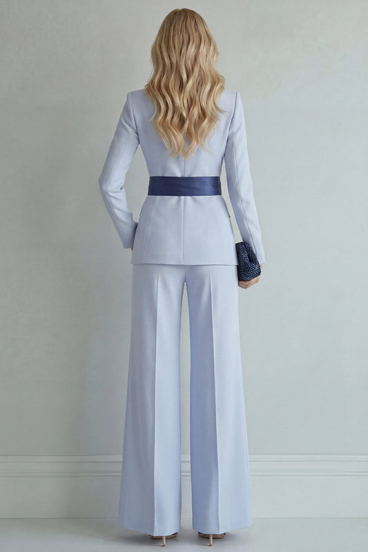 Light Blue Peak Lapel Single Breasted 2 Piece Wide Leg Prom Suits