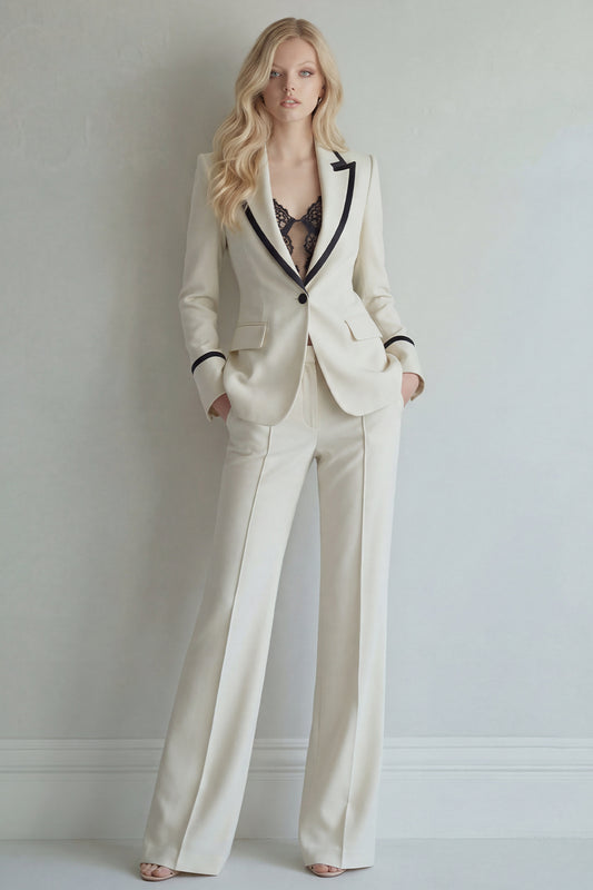 Ivory Peak Lapel Single Breasted 2 Piece Wide Leg Prom Suits