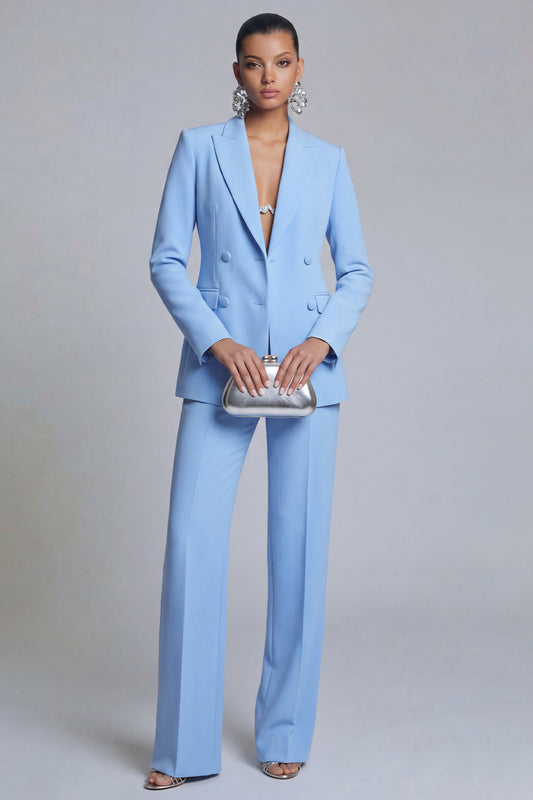 Blue 2 Piece Peak Lapel Double Breasted Slim Fit Prom Suits