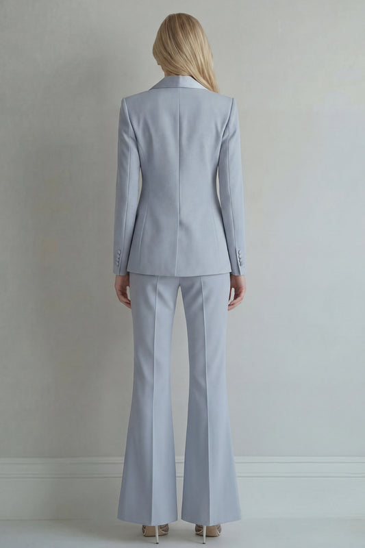 Peak Lapel Blue Double Breasted 2 Piece Wide Leg Prom Suits