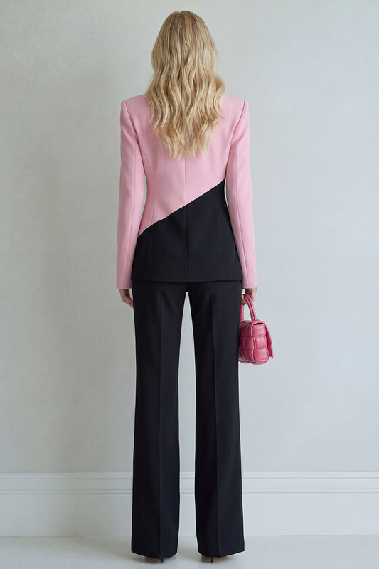 Black Pink Patchwork Single Breasted 2 Piece Wide Leg Notched Lapel Prom Suits