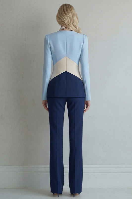 Blue Navy Patchwork Single Breasted 2 Piece Slim Fit Prom Suits