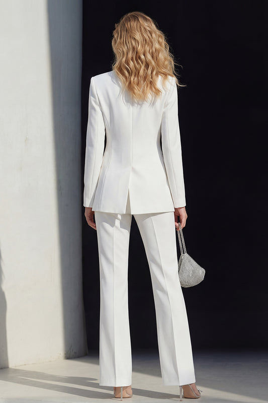 2 Piece Peak Lapel Single Breasted White Slim Fit Prom Suits