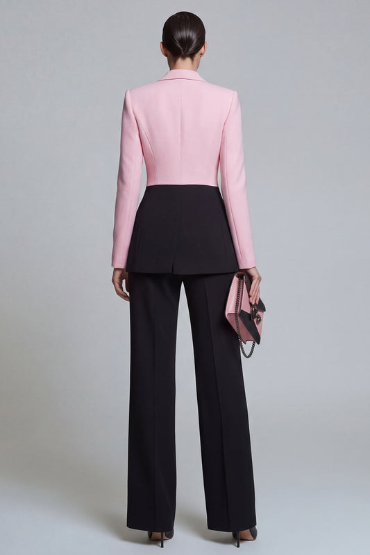 Peak Lapel Black Pink Single Breasted 2 Piece Wide Leg Patchwork Prom Suits