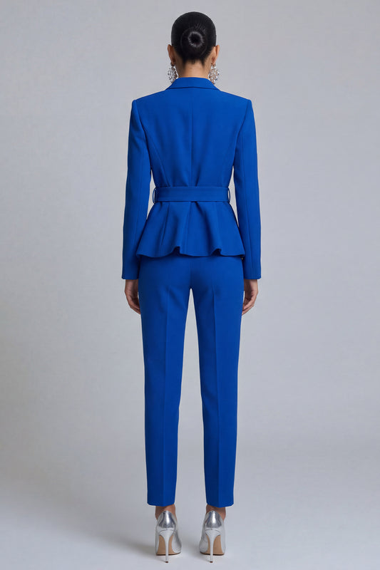 Royal Blue Peak Lapel 2 Piece Slim Fit Prom Suits with Belt