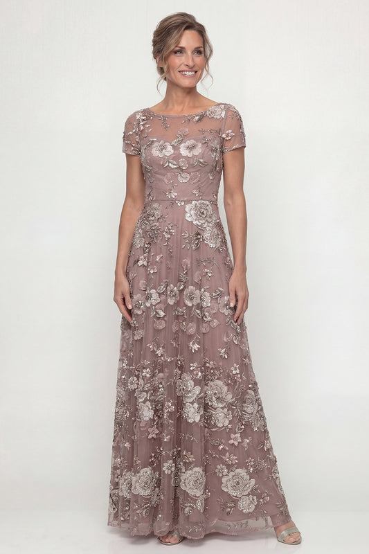 Dusty Rose A Line Long Floral Mother of the Bride Dress