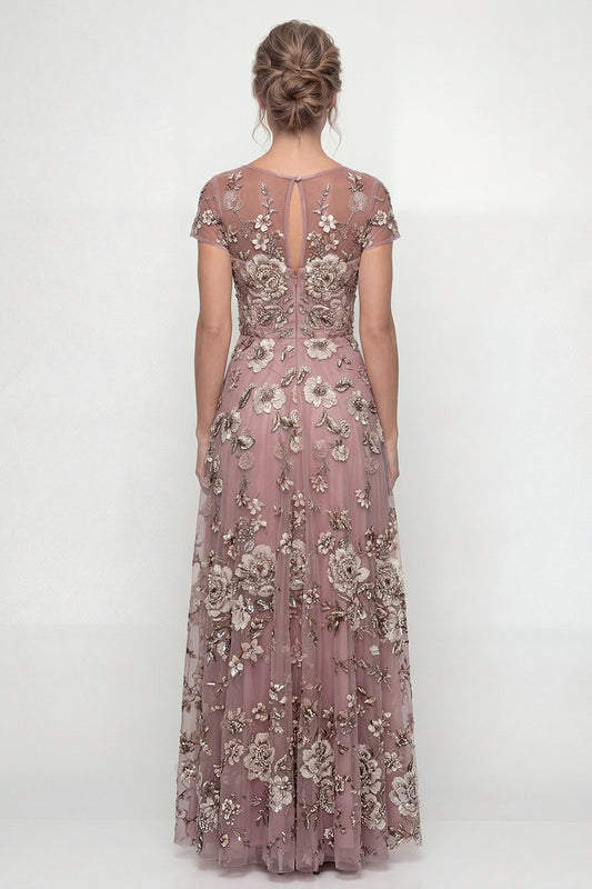 Dusty Rose A Line Long Floral Mother of the Bride Dress
