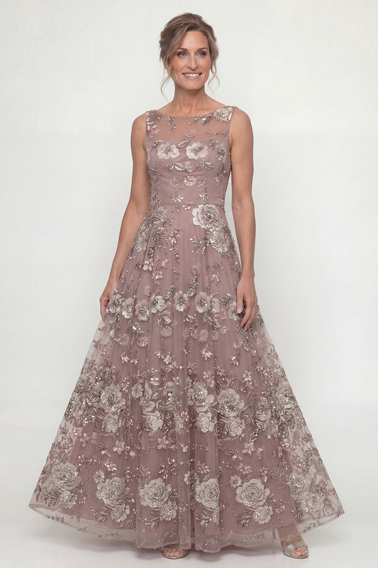 A Line Dusty Rose Long Floral Mother of the Bride Dress with Beading