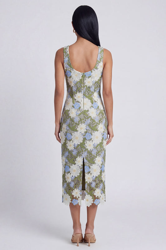 Green Scoop Floral Maxi Sheath Wedding Guest Dress
