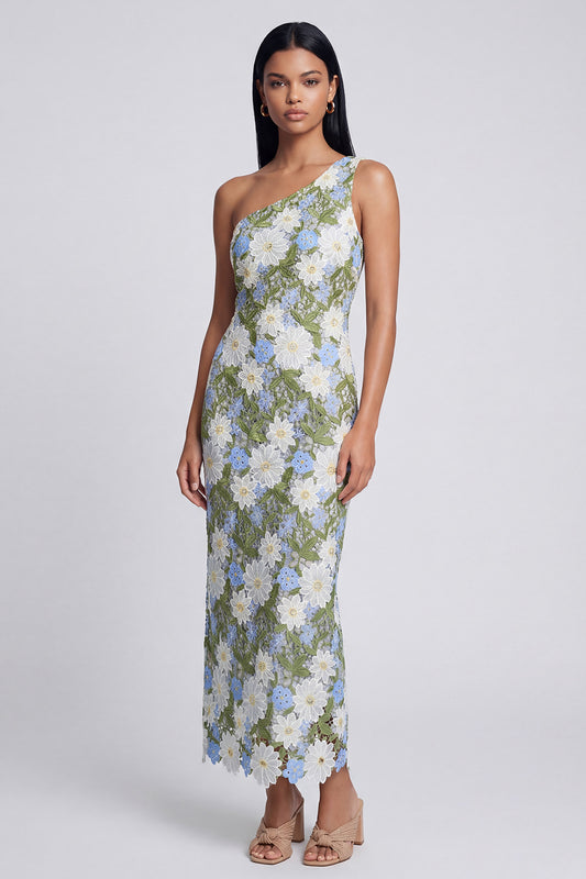 Green Floral Sheath Maxi Wedding Guest Dress
