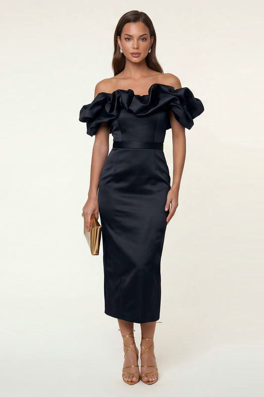Black Bodycon Maxi Formal Dress with Ruffles