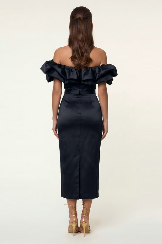 Black Bodycon Maxi Formal Dress with Ruffles