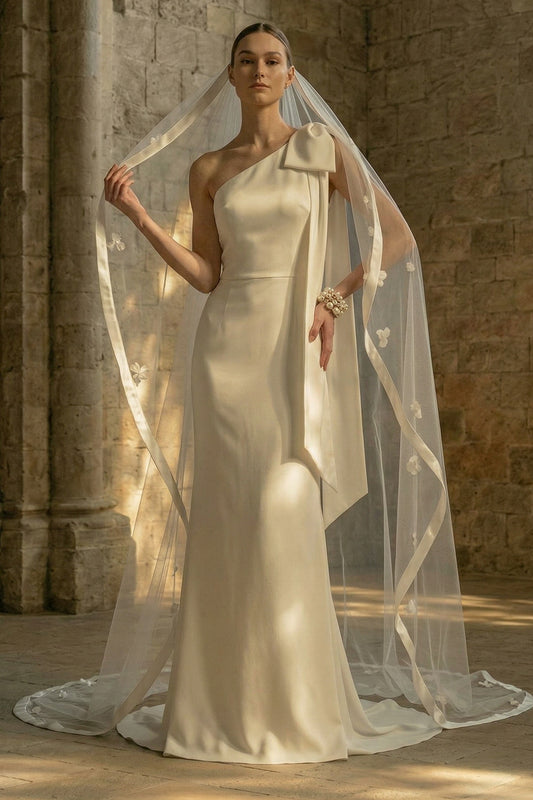 Maxi White Mermaid One Shoulder Beach Wedding Dress with Bow