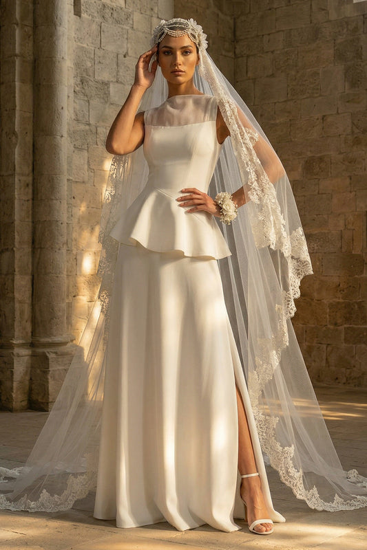 A Line Maxi White Boho Wedding Dress with Ruffles