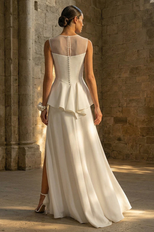 A Line Maxi White Boho Wedding Dress with Ruffles