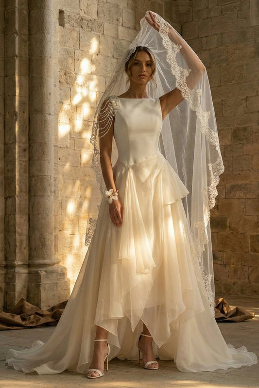 White A Line Maxi Boho Wedding Dress with Ruffles