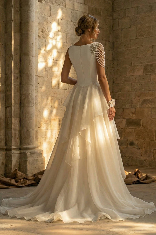 White A Line Maxi Boho Wedding Dress with Ruffles