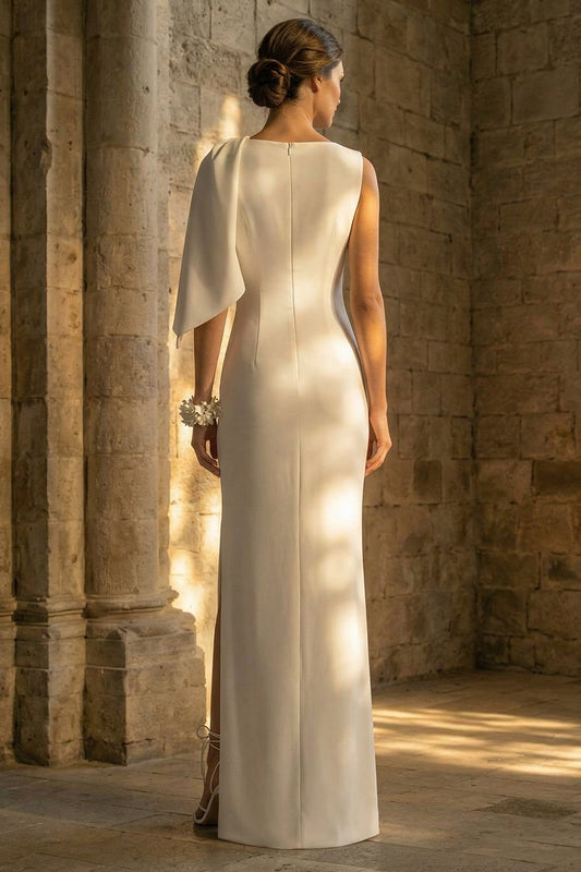 White Mermaid Maxi Beach Wedding Dress with Slit