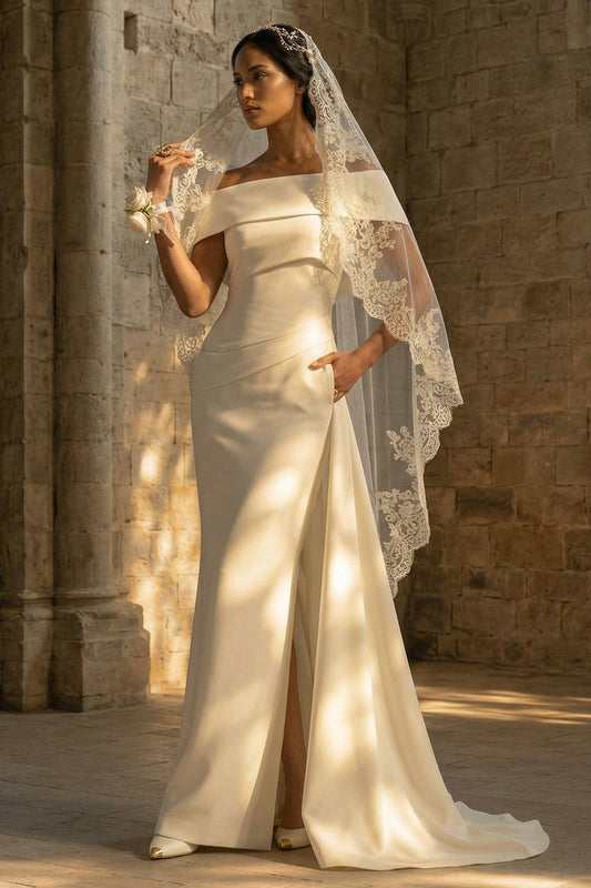 White Mermaid Maxi Off the Shoulder Boho Wedding Dress