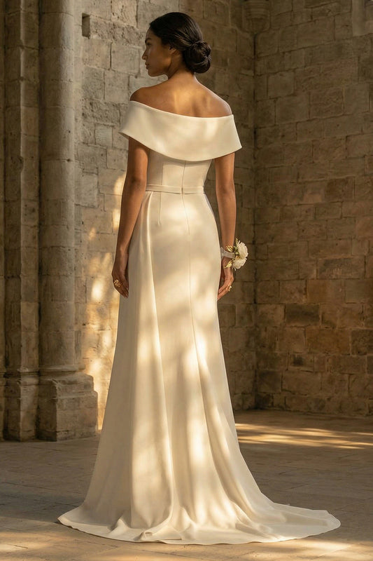 White Mermaid Maxi Off the Shoulder Boho Wedding Dress