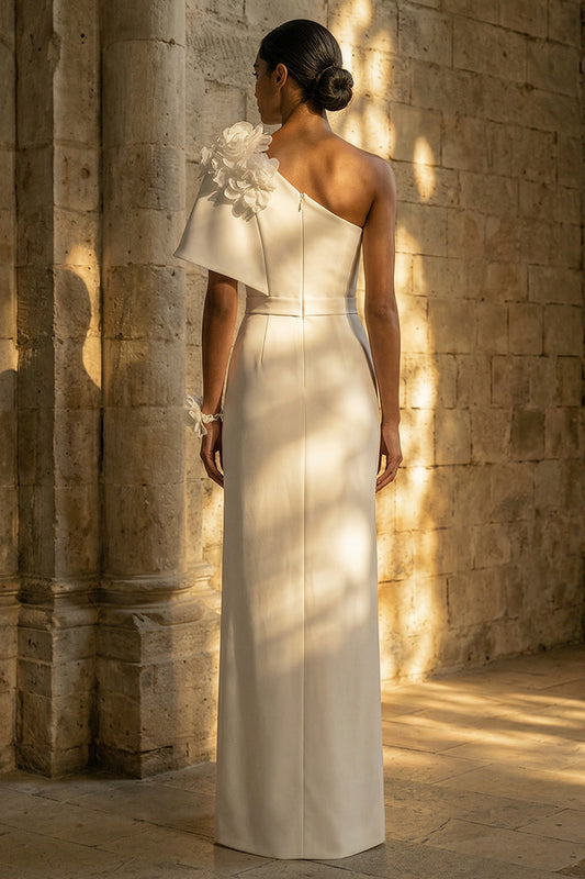 Floral Maxi Sheath White Beach Wedding Dress with Slit