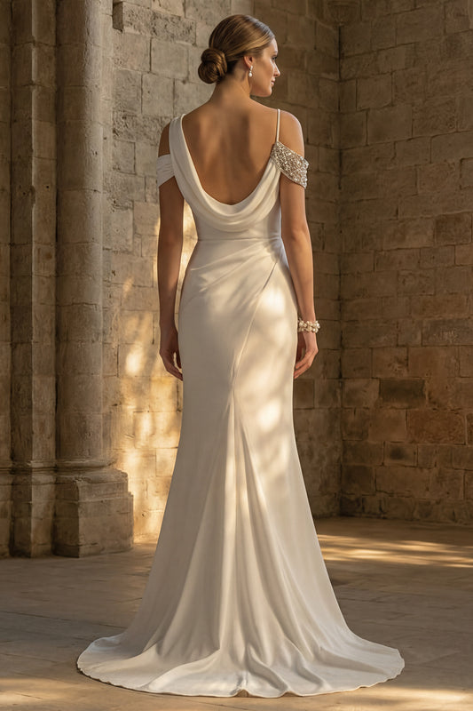 Mermaid Maxi Ruched White Boho Wedding Dress