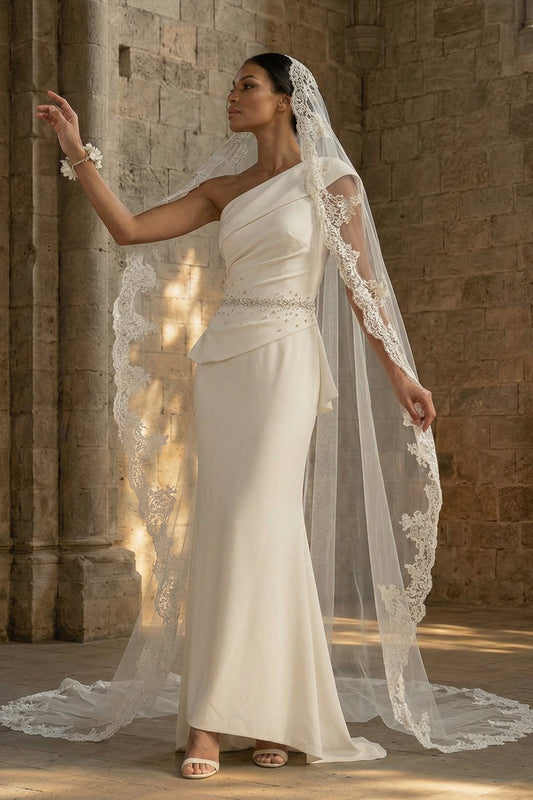 Mermaid Ruched White Maxi One Shoulder Boho Wedding Dress