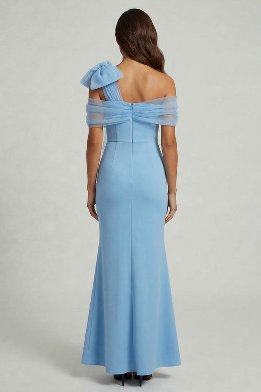 Long Sky Blue Mermaid Mother of the Bride Dress with Bow