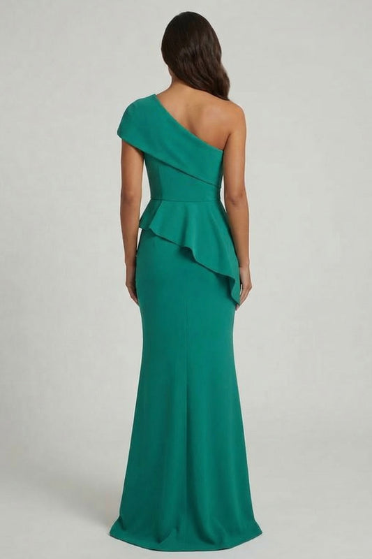 Long One Shoulder Dark Green Mermaid Mother of the Bride Dress with Ruffles