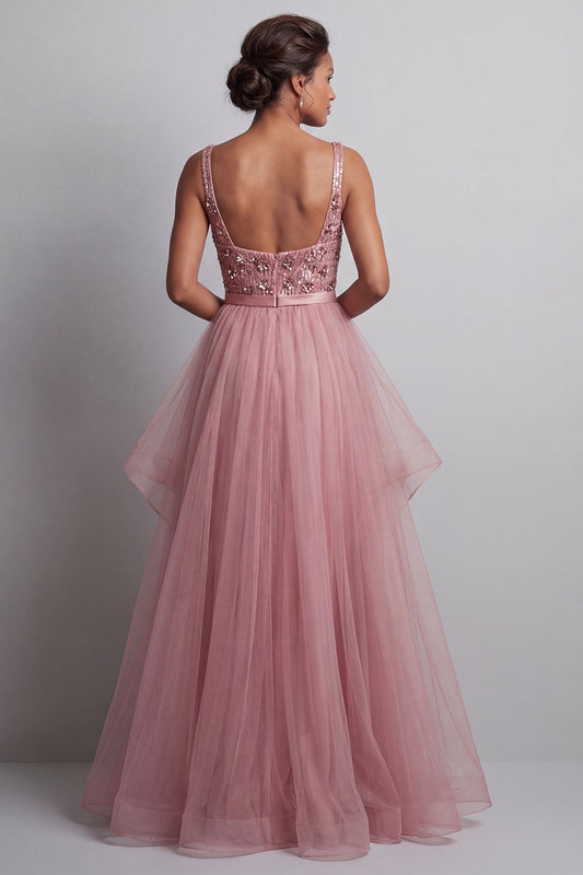 Sparkly Pink A Line Long Sequin Mother of the Bride Dress with Ruffles