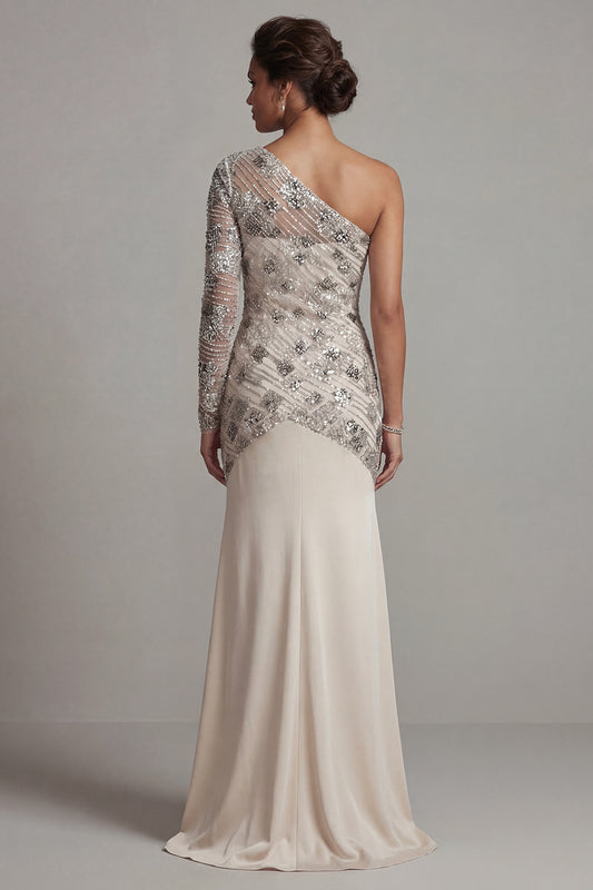 Sparkly Apricot Floral Long Sequin Mermaid Mother of the Bride Dress