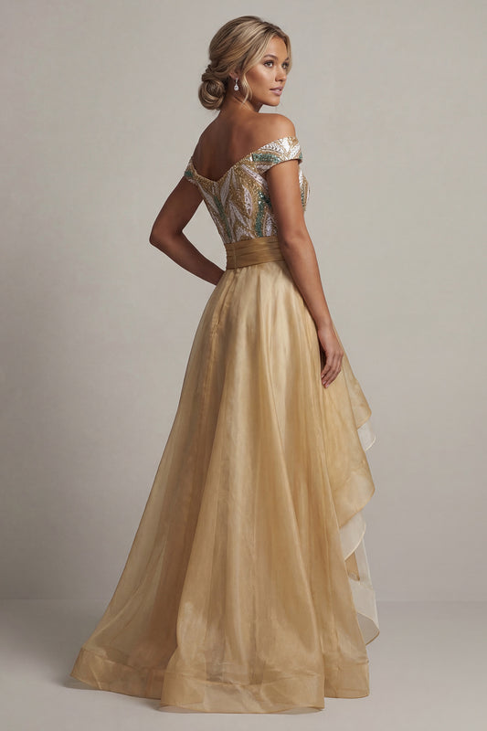 Asymmetrical A Line Champagne Mother of the Bride Dress with Ruffles