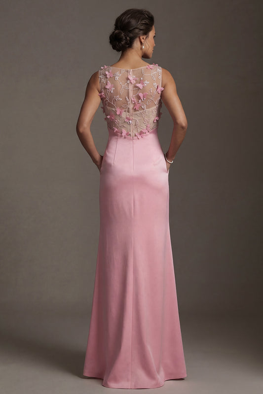 Pink Mermaid Long Floral Mother of the Bride Dress with Pocket