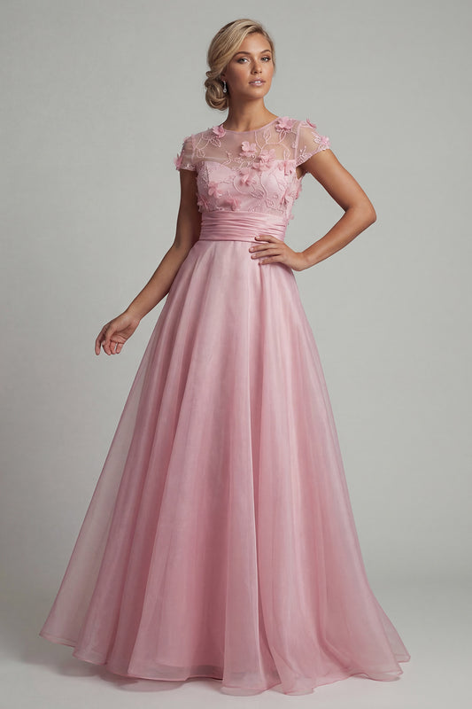Short Sleeves Long A Line Pink Floral Mother of the Bride Dress