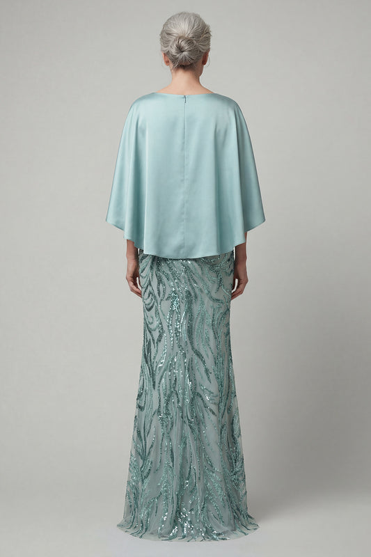 Mermaid Sparkly Blue Sequin Long Mother of the Bride Dress