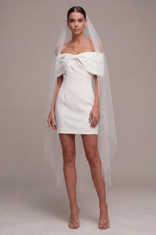 White Tight Short Off the Shoulder Graduation Dress with Bow