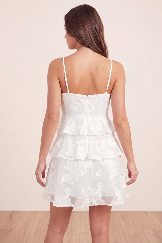 Floral White Short A Line Spaghetti Straps Graduation Dress with Ruffles