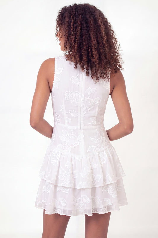 V-Neck Ruffled Floral White Short A Line Ruched Graduation Dress with Lace