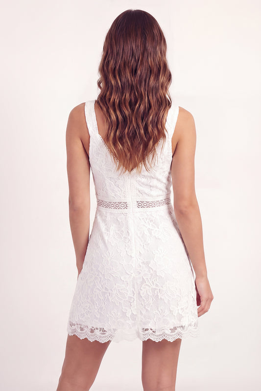 Lace V-Neck White Floral Short A Line Graduation Dress
