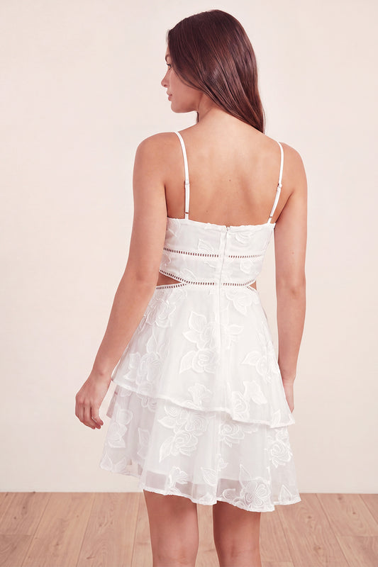 Short Floral White A Line Cut Out Graduation Dress with Ruffles