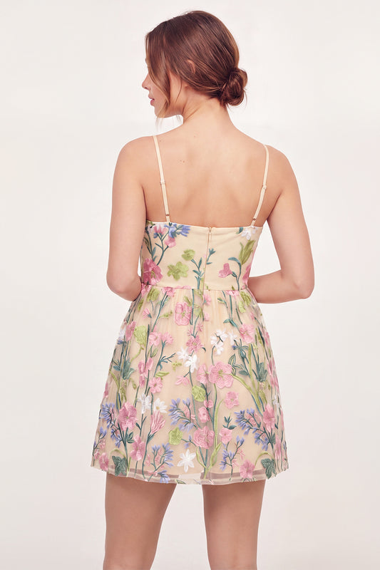 Floral Spaghetti Straps A Line Butter Yellow Short Graduation Dress