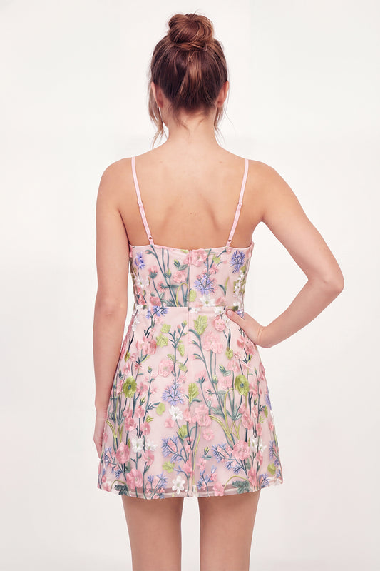 Pink Floral Spaghetti Straps A Line Short Graduation Dress