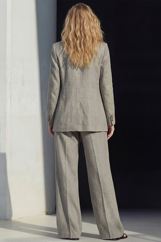 Grey 2 Piece Notched Lapel Single Breasted Women Business Suits with Pockets